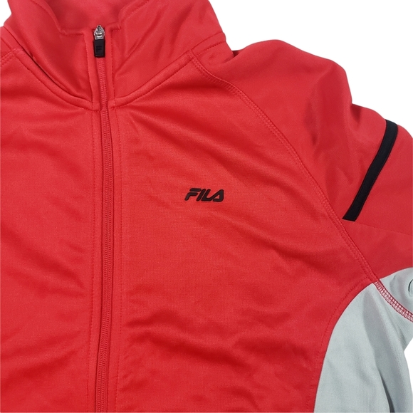 Fila Red Gray Colorblock Track Jacket Sz S Fleece Lined Full Zip Long Sleeved - Picture 5 of 13